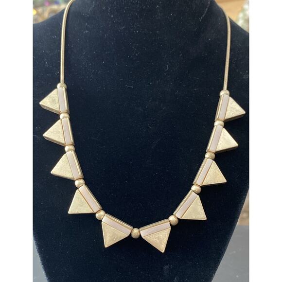 Gold Triangular Shaped Semi-precious Rose Quartz Inlay Necklace 16” 4” Extender - Picture 1 of 5